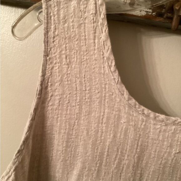 FLAX JEANNE ENGELHART VINTAGE LINEN SEERSUCKER OATMEAL MAXI TANK DRESS LAGENLOOK - Picture 3 of 6